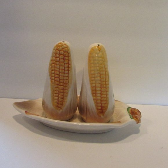 our own import Japan Other - vintage Japan ceramic corn on the cob shape salt and pepper holders with tray